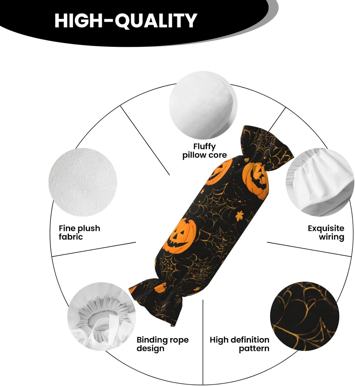 Halloween Pumpkin Print Candy Cylindrical Pillow Eco-Friendly Round Bolster Bedroom Travel Versatile Use