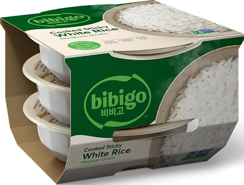 Bibigo Korean Sticky White Rice, Microwavable, Zero Trans Fat, 7.4 Ounce (Pack of 3)