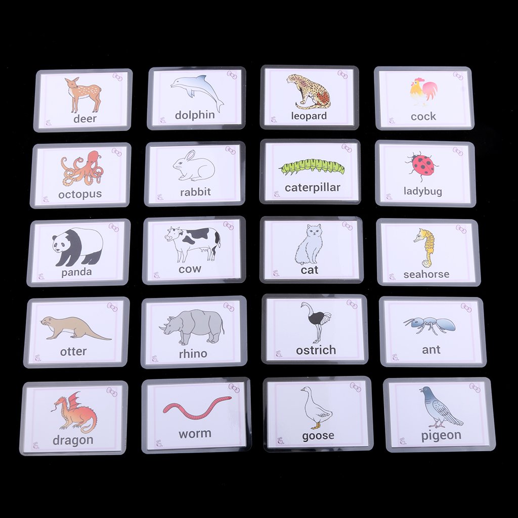 Cartes Mémoire Plastifiées pour Enfants, Animaux, 80pcs