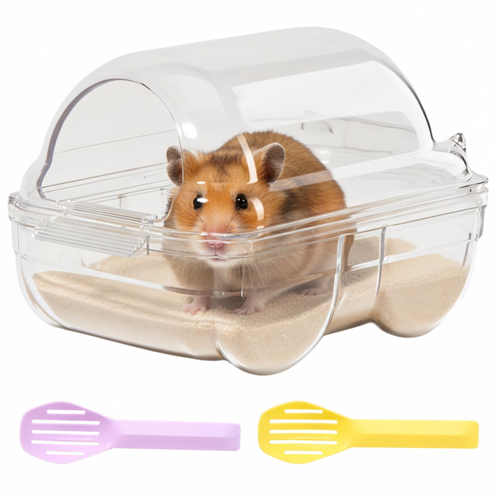 ROBGZMQW Hamster Sand Bath, 1 Pcs Hamster Bathroom Box with 2 Pcs Sand Shovels for Sand Bath for Syrian Hamster Dwarf Hamster, Gerbil, Small Animal Toilet and Sandpit for Digging and Playing