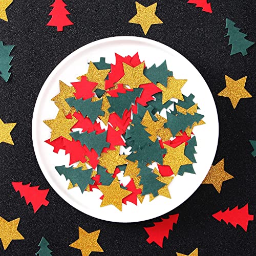 Image of Christmas Holiday Confetti Glitter Sprinkles Red Green White Christmas Tree Star Table Confetti 300pcs,Thanksgiving, Weddings, New Years, Birthdays, Winter Party Decoration Lasting Surprise