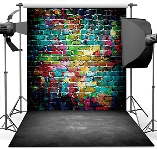 Dudaacvt Graffiti Photography Backdrop, 10x10 ft Colorful Brick Wall Vintage Cement Floor Backdrop for Studio Props Photo Background