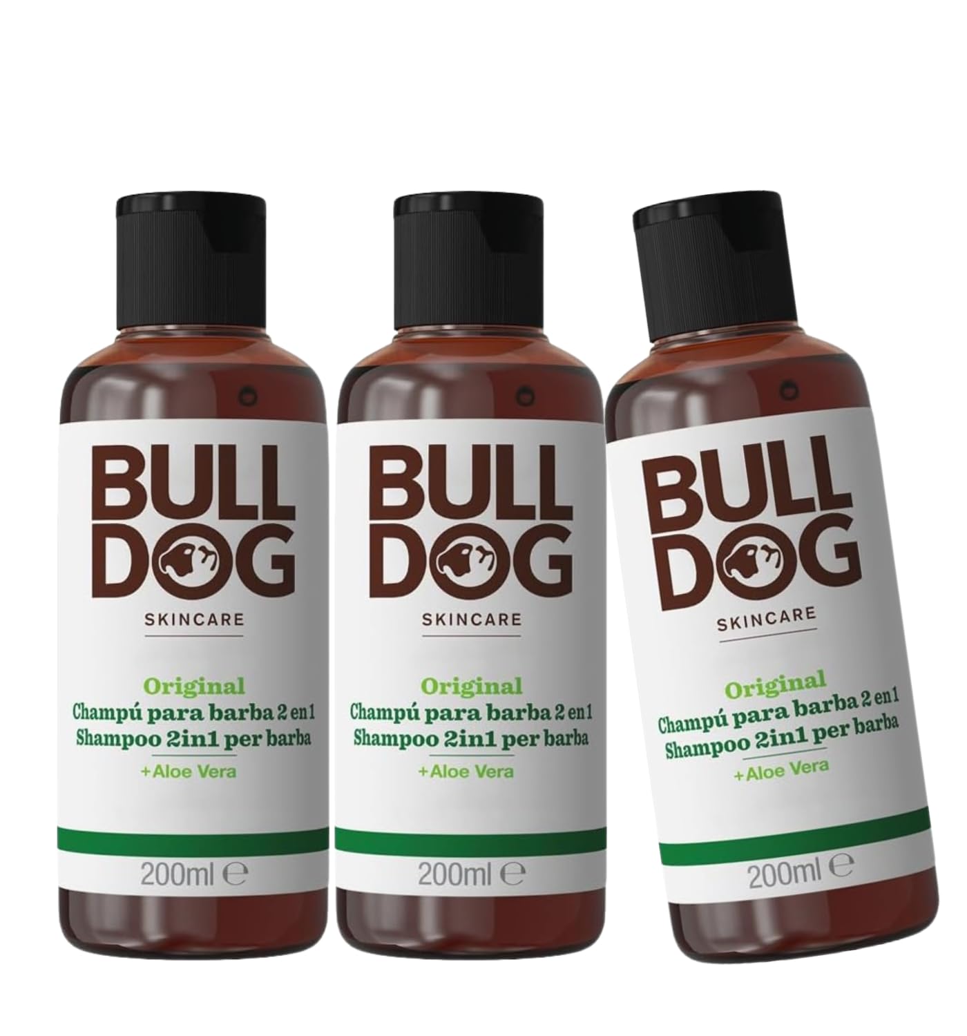 BULLDOG - Pack de 3 Champu y Acondicionador Barba, 3 x 200 ml