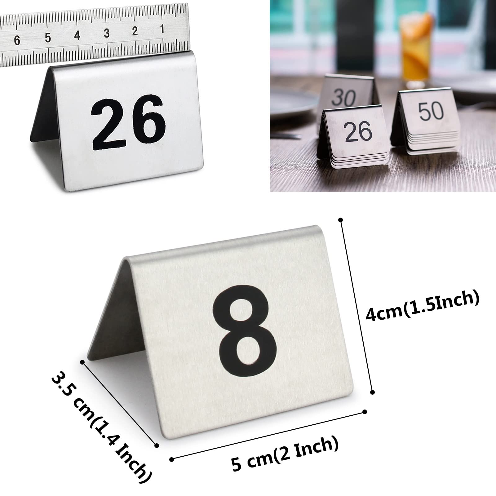For restaurantes: 1-50/100 Soportes for números de Mesa Estilo Tienda de campaña, cafeterías, Bares, Fiestas, Bodas, fáciles de Limpiar y Colocar, Tarjeta de Mesa de Metal/1 a 50,Numeros de