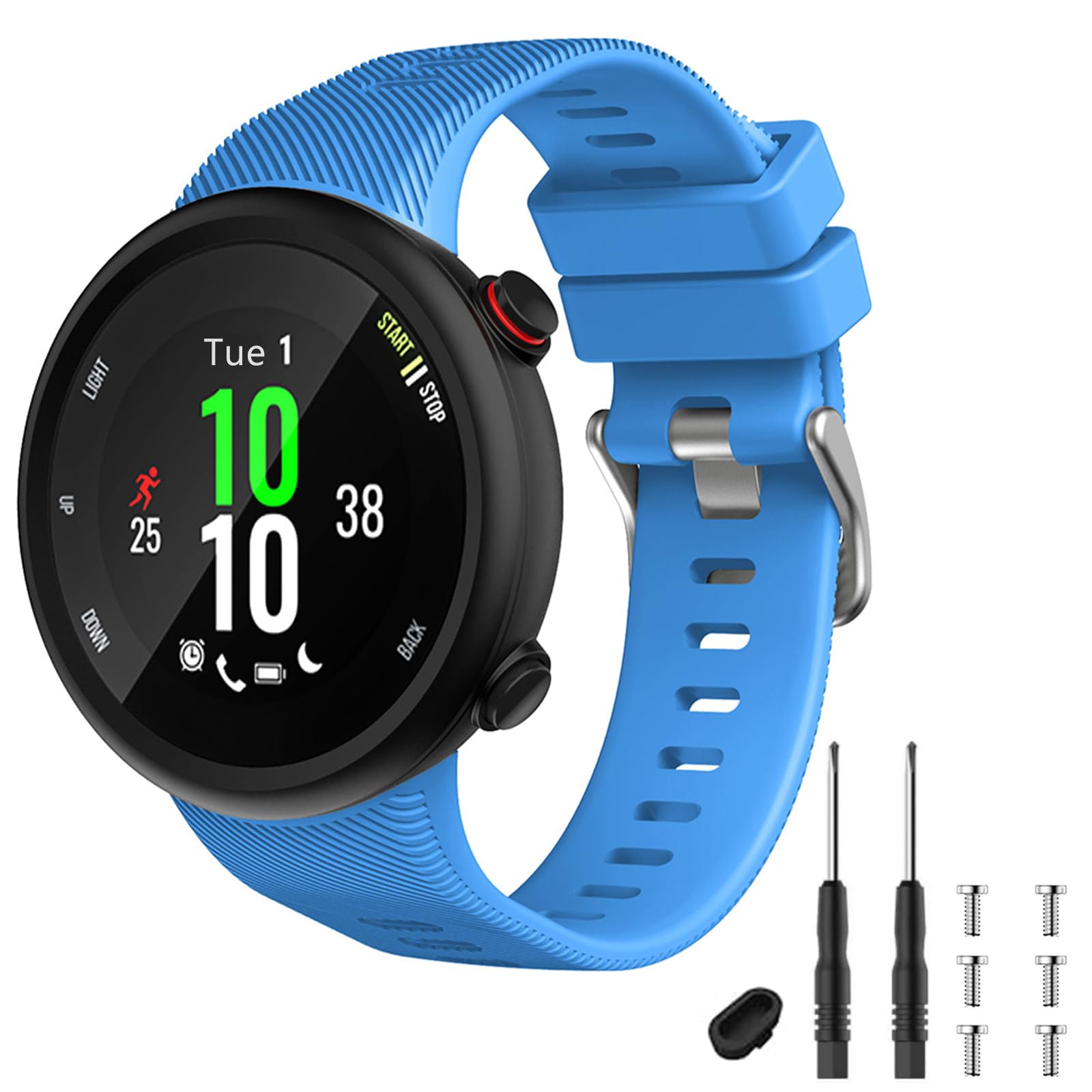 TopPerfekt Strap Compatible with Garmin Forerunner 45s, Sport Silicone Wristband Arm Band Replacement Bracelet for Forerunner 45s (Sky blue Silver Buckle) — image 1