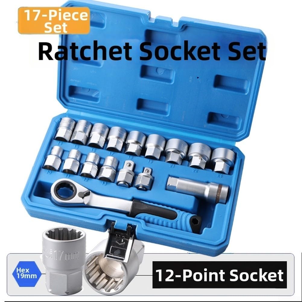 Set di chiavi a bussola a cricchetto a 12 punte con barra di estensione e punte, bussole metriche da 10-24 mm, per riparazioni domestiche e garage