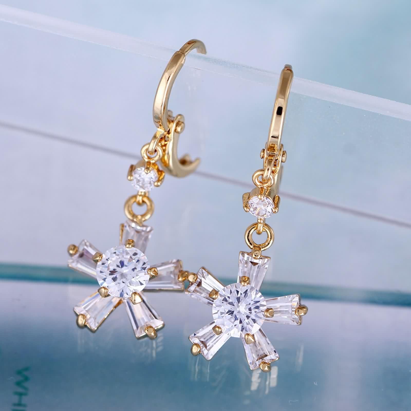 Pendientes de oro Au375 de 9 quilates, pendientes de aro de moissanita, diseño de flores, pendientes pequeños de oro amarillo 375