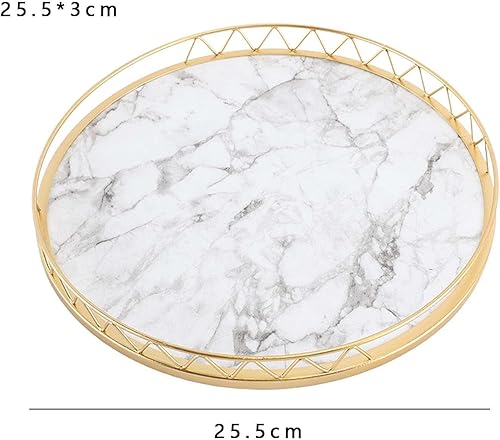 Miniatura 6 de Bandeja de servir con patrón de mármol, bandeja decorativa de tocador, platos redondos multiusos para cosméticos, bandeja organizadora de escritorio