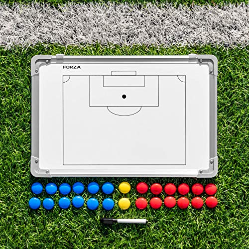 FORZA 18in x 12in Double-Sided Sports Coaching Whiteboard | 13 Sports Options - Magnetic Markers, Pen, and Eraser Included (Soccer, Without Carry Bag)
