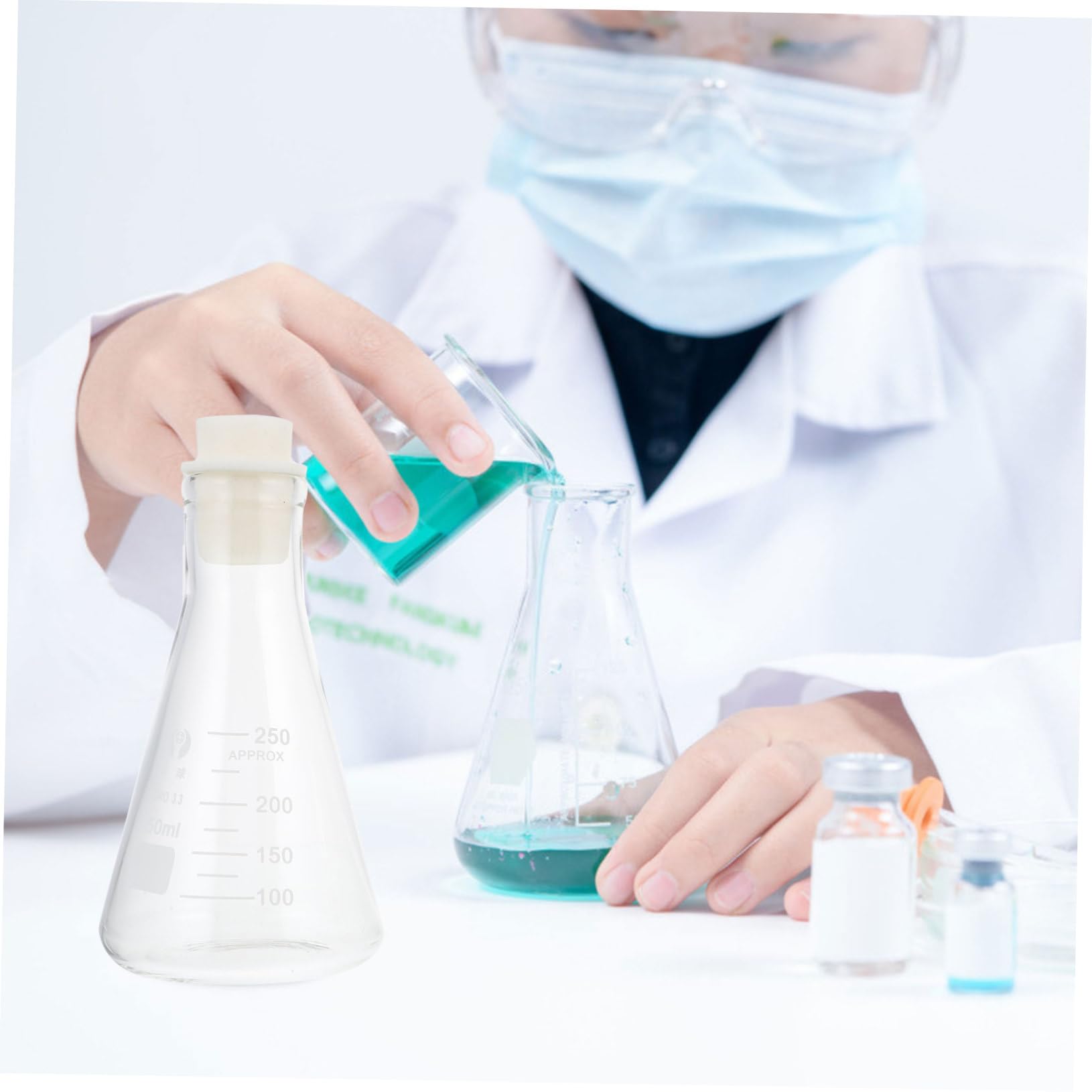 SOLUSTRE Matraz Cónico de Vidrio 3 Piezas con Tapón para Laboratorio