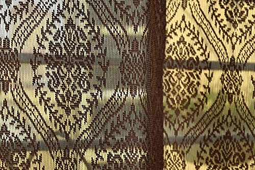 Image of Fabrilia Polyester Sheer Net Damask Design Semi Transparent Eyelet Window Curtains 5 feet Long Set of 2- Coffee