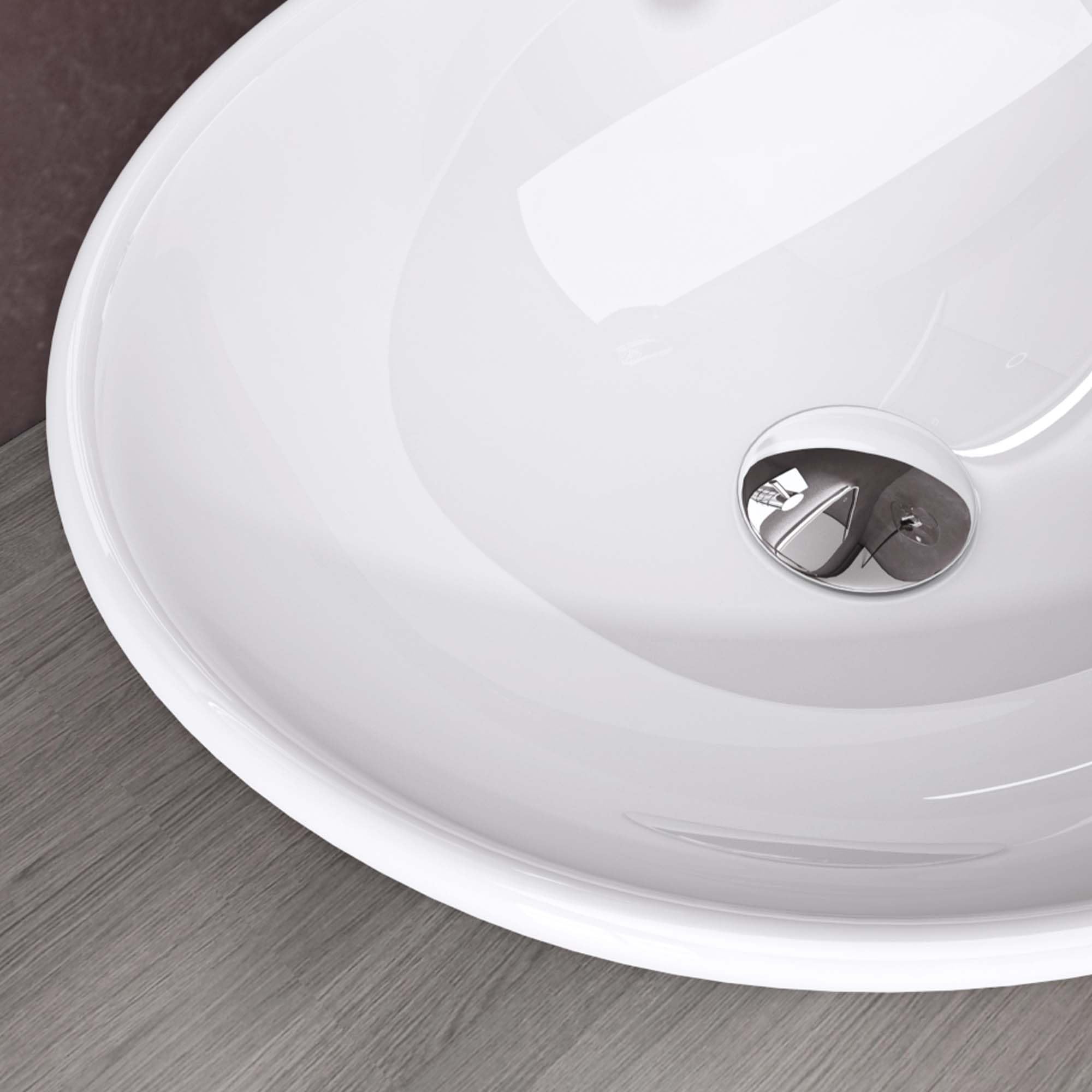 doporro Lavabo da Appoggio Ovale 42 cm per Bagno, Lavamani Soprapiano | Lavandino per Bagno in Ceramica, Colore Bianco, Finitura Lucida, Rivestimento Nano Incluso, Uso in Bagno e WC Ospiti