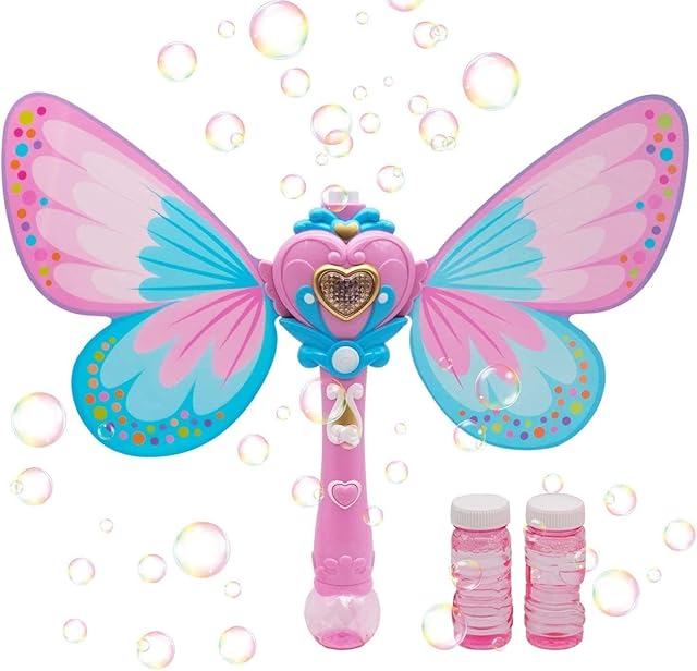 Kidoloop Bubble Shooting Wand Toys with Butterfly Design, Best Outdoor Indoor Games For Kids, Boys Girls, Bubbles Toy Machine with 2 Bubble Solution, for Christmas, Birthday