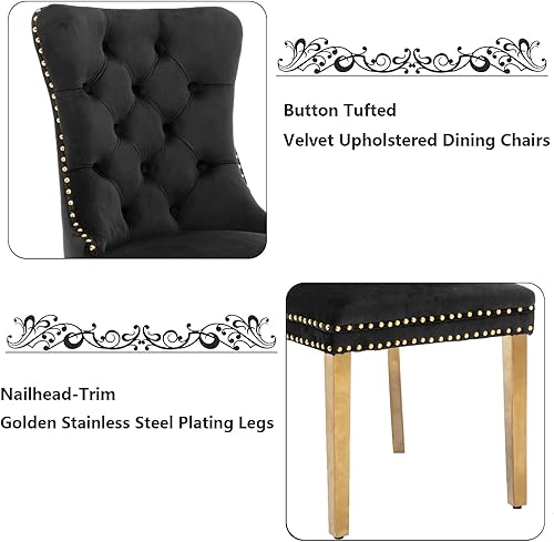 Miniatura 21 de Aoowow Juego de 2 sillas de comedor tapizadas de terciopelo, sillas laterales sin brazos con respaldo de ala, botones y patas de madera maciza para