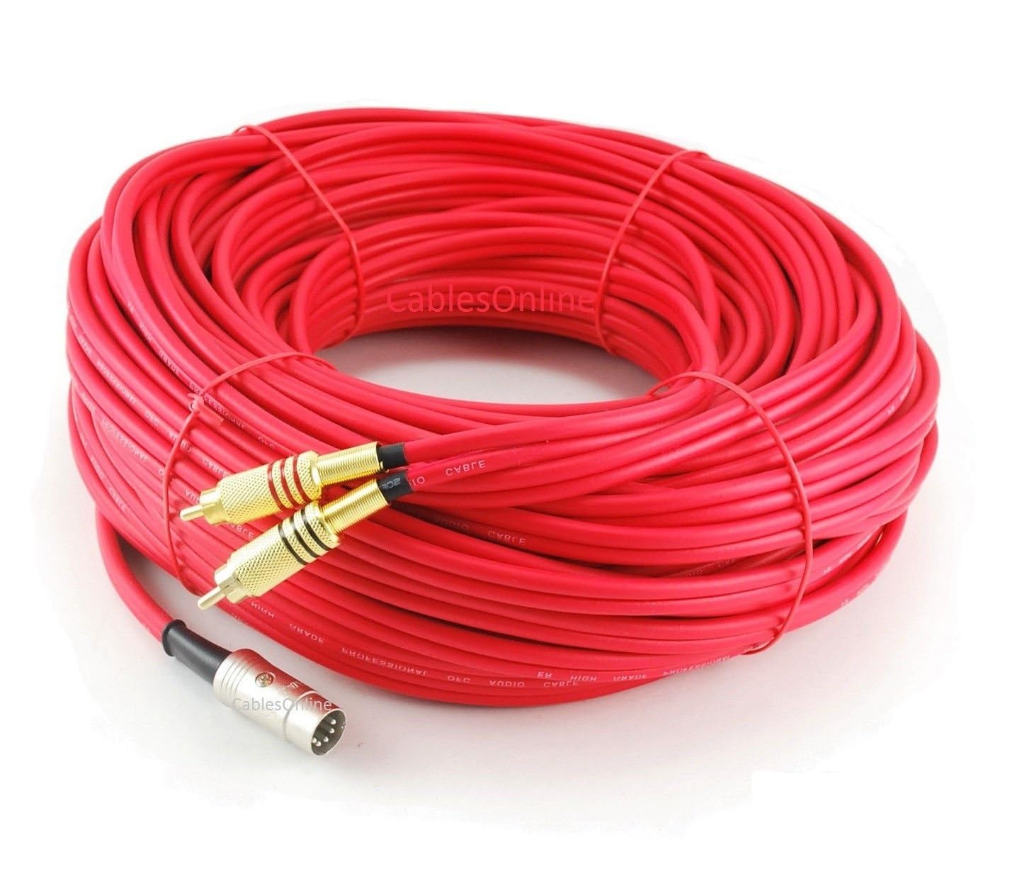 CablesOnline 150ft Din-5 Male to 2RCA Male Professional Premium Red Audio Cable with Gold-Plated Connectors for Bang & Olufsen, Naim, Quad...Stereo Systems (BO-2150R)