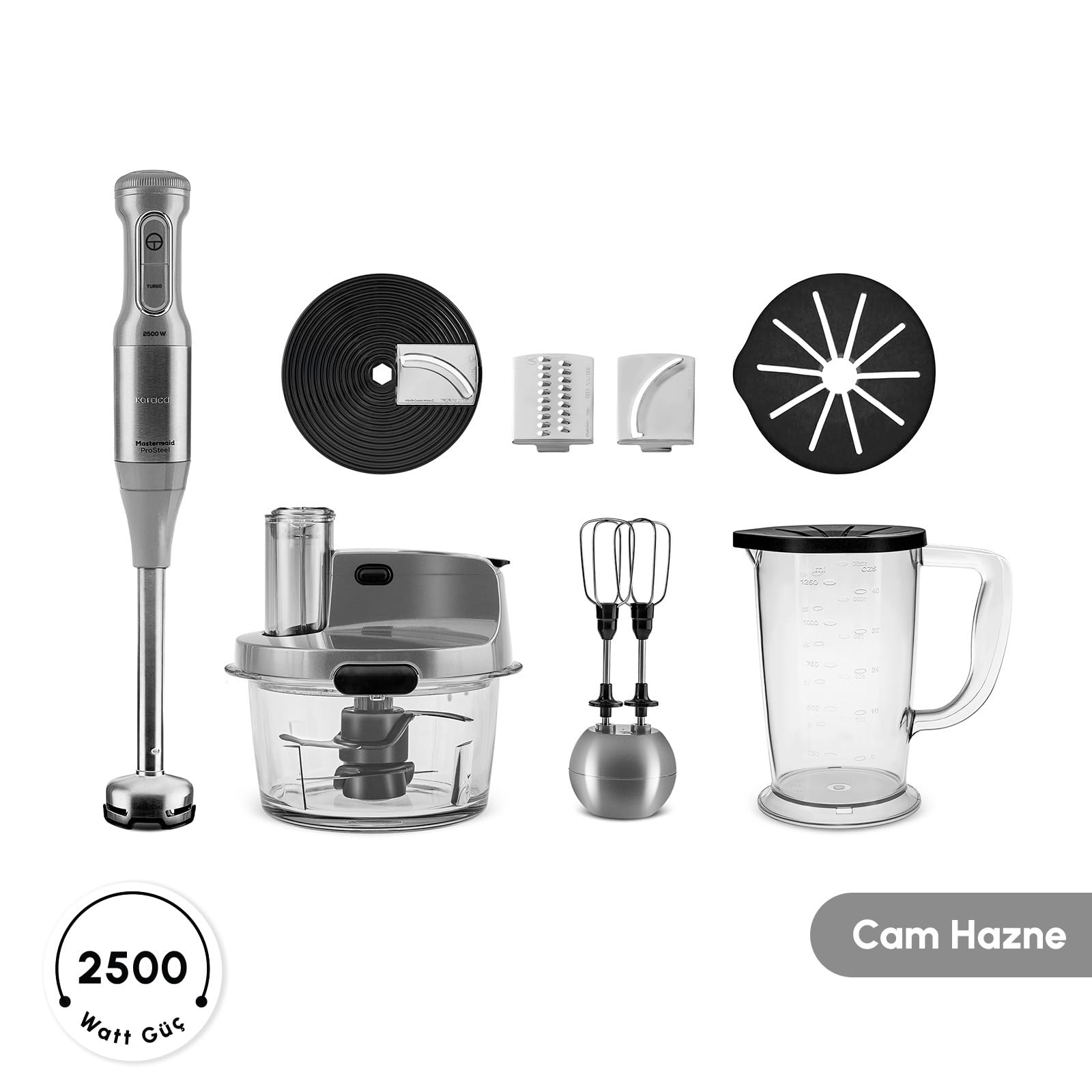 Karaca Mastermaid Prosteel 2500W 6 Bıçaklı Uzun Blender Ayaklı Cam Mutfak Robotu, Galaxy Grey