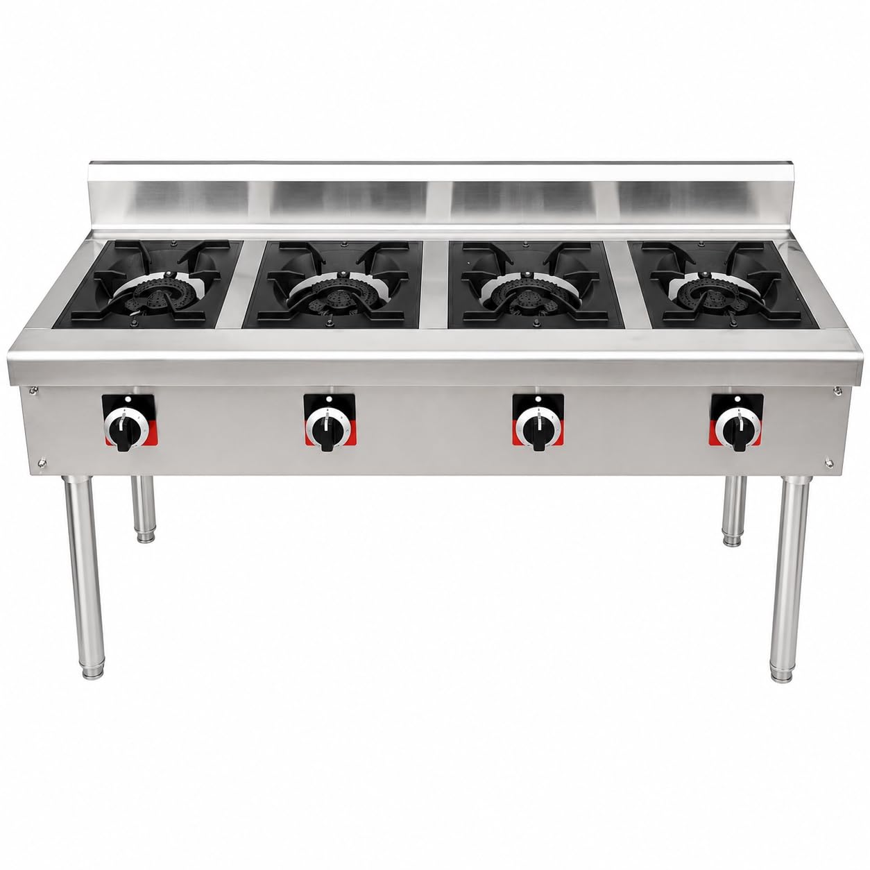 GrecoShop Fornello Professionale a Gas 4 Fuochi in Acciaio Inox con Supporto regolabile in Altezza–Cucina Industriale per Ristoranti, Pizzerie e Catering, Bruciatori, Struttura Professionale