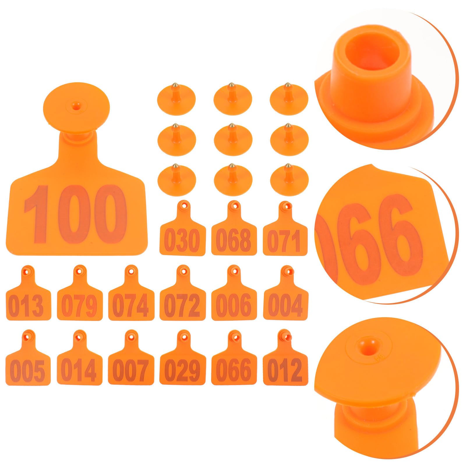 KESYOO 100 etichette per orecchie di bestiame arancione con numero, in plastica resistente, di piccole dimensioni, per mucche, pecore e maiali, adatte per l'identificazione e la gestione in fattoria e