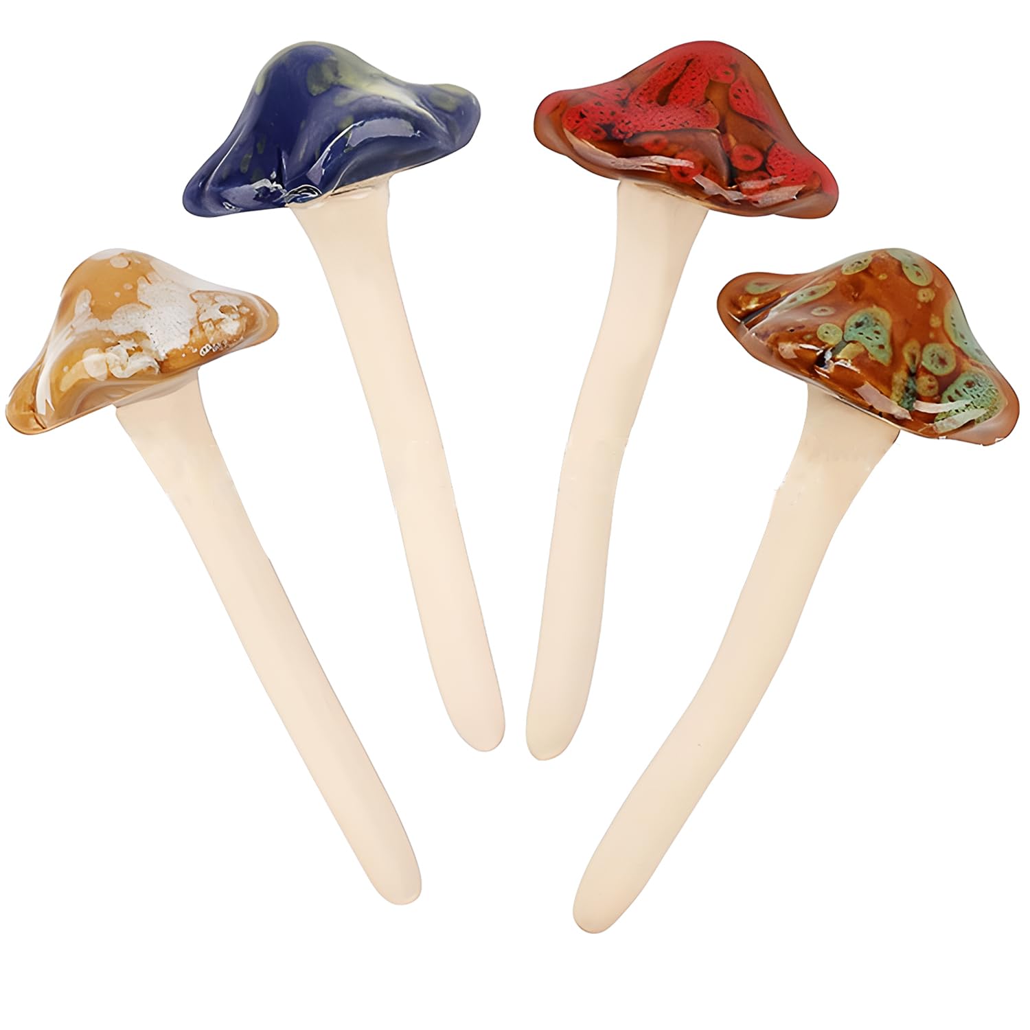 V2croft Ceramic Garden Mushrooms Set Of 4, Colorful Fairy Garden Toadstool Ornaments, Outdoor Lawn, Flowerpot & Diy Decor For Miniature Gardens, Sheds & Plant Displays