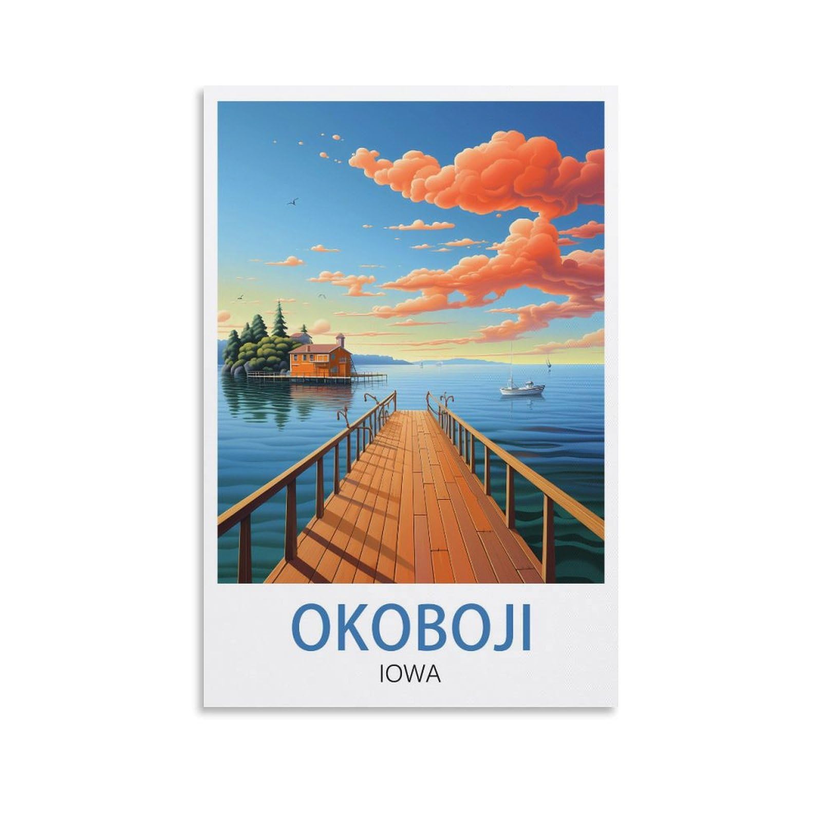 EZMLFA DIY Paint by Numbers for Adults Beginner，Okoboji Iowa DIY Oil Painting Paint by Number Kits Linen Canvas Wall Art House Decor 40x50CM