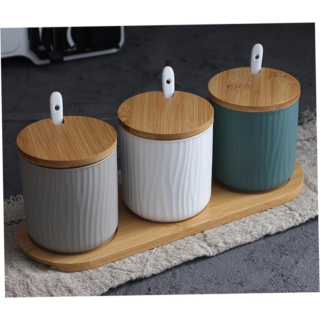 Ensemble de sucriers contenants à épices bouteilles d'assaisonnement en céramique pots à sucre avec cuillères et couvercles pour thé et café en vrac 3 pièces