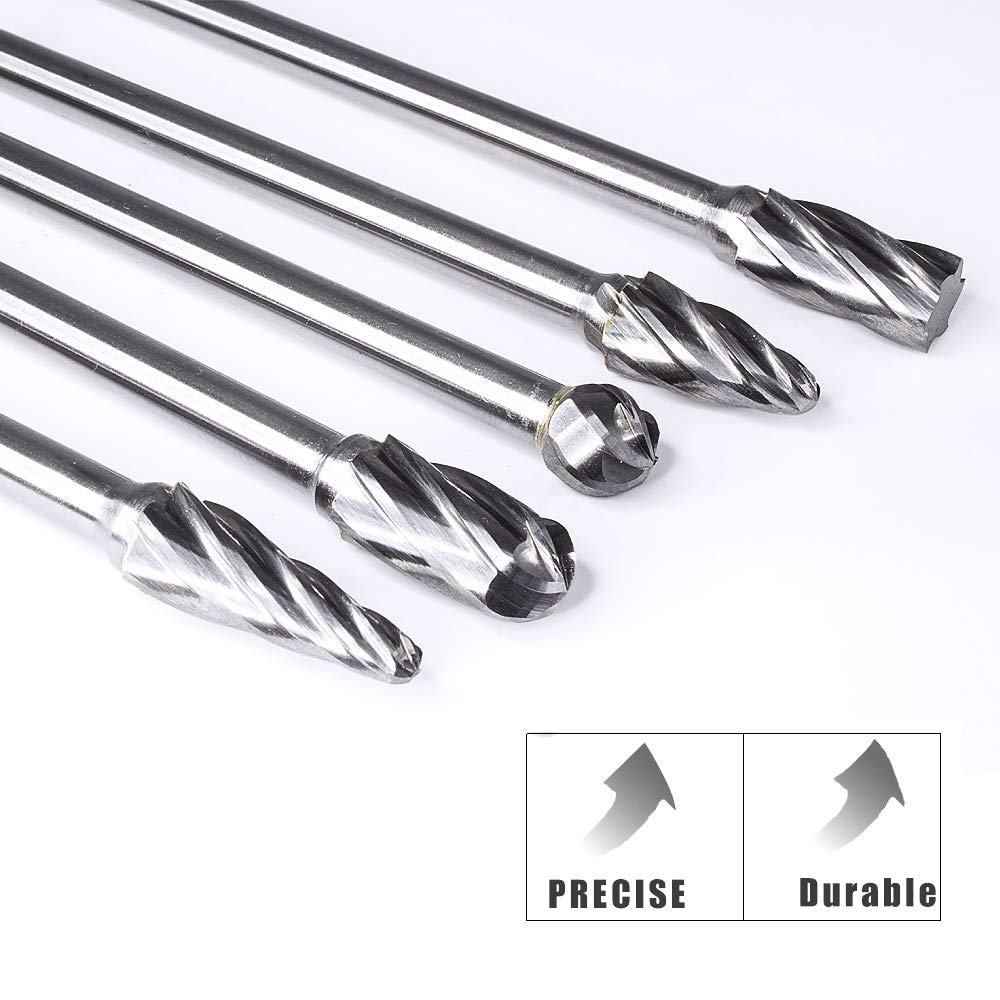 TJATSE 5Pcs 1/4 Inch Aluma Cut Carbide Burr Set 4.4" Long Shank Single Cut Tungsten Rotary Burr Files CNC Engraving Cut Metal Carving Polishing Drilling Tool Kits — Amazon image 3