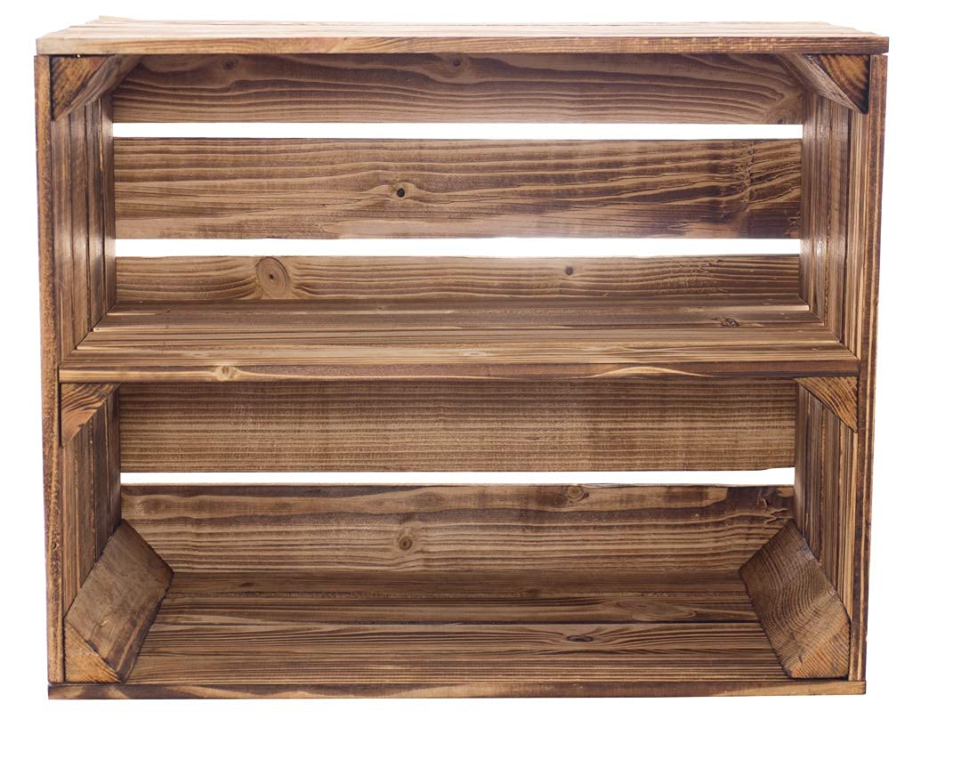 Vintage-Möbel24 3er Set Obstkisten mit Zwischenbrett – geflammt – Holzkisten als Schuhregal 50x30x40cm