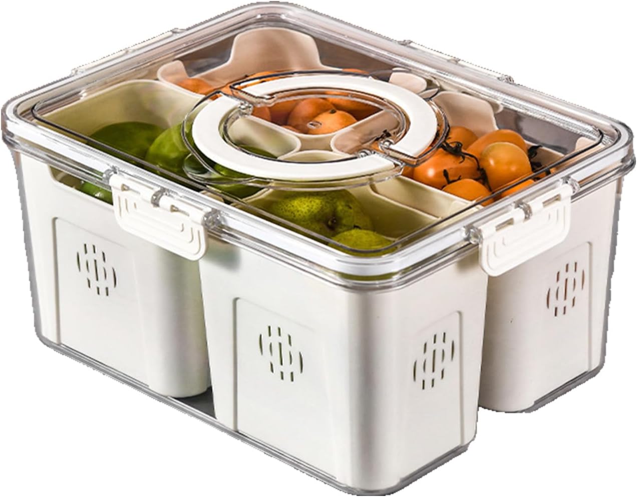 Airtight Fruit Storage Containers for Fridge With Lids & Handle, Stackable Vegetable Strainer High-Capacity, Refrigerator Organizer (4 Drain Baskets in One Box - Big Size)