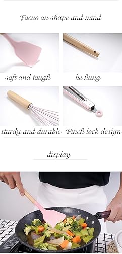 Miniatura 7 de Juego de utensilios de cocina de silicona y madera, juego de utensilios de cocina de 12 piezas, antiadherentes, resistentes al calor, sin BPA,