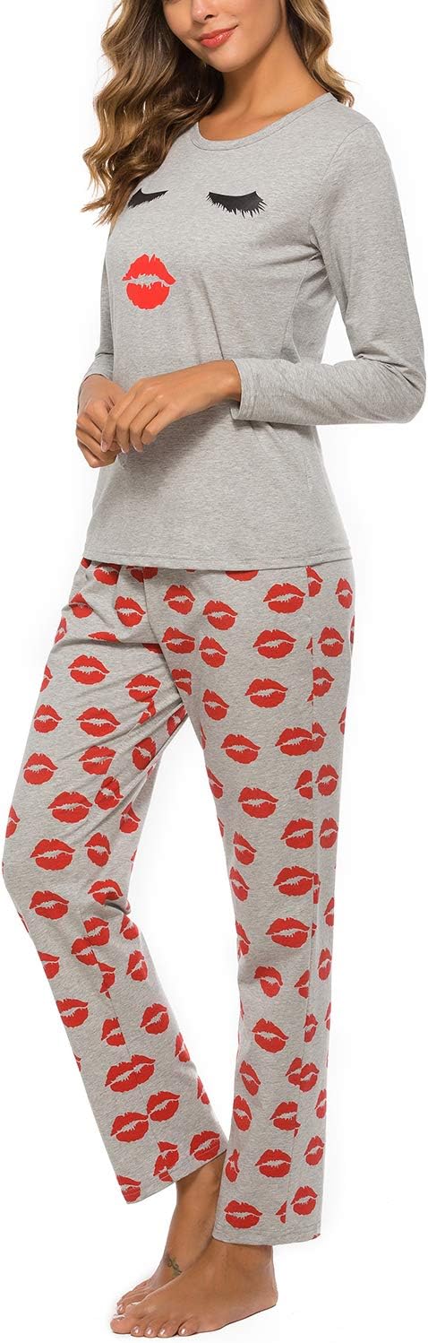 EISHOPEER Women's 2 Piece Cotton Long Sleeve Pajamas Set Cute Print Top and Pants Pjs Loungewear Sleepwear Sets - Image 5