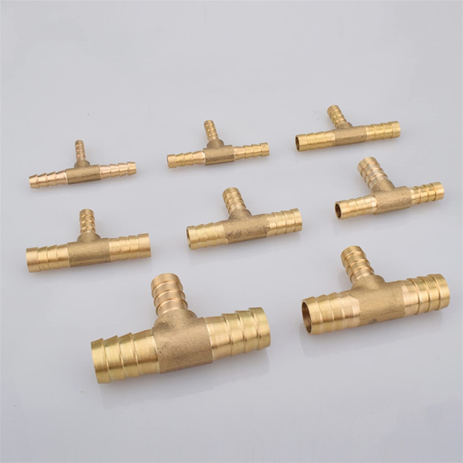 Qinlu-Brass Connector Hose Fitting 4 5 6 8 10 12 14 16 19mm Reudcing Hose Barb Tee 3 Ways Brass Pipe Fitting Connector Splitter Coupler Adapter, corrosion resistance(14 10 14mm)