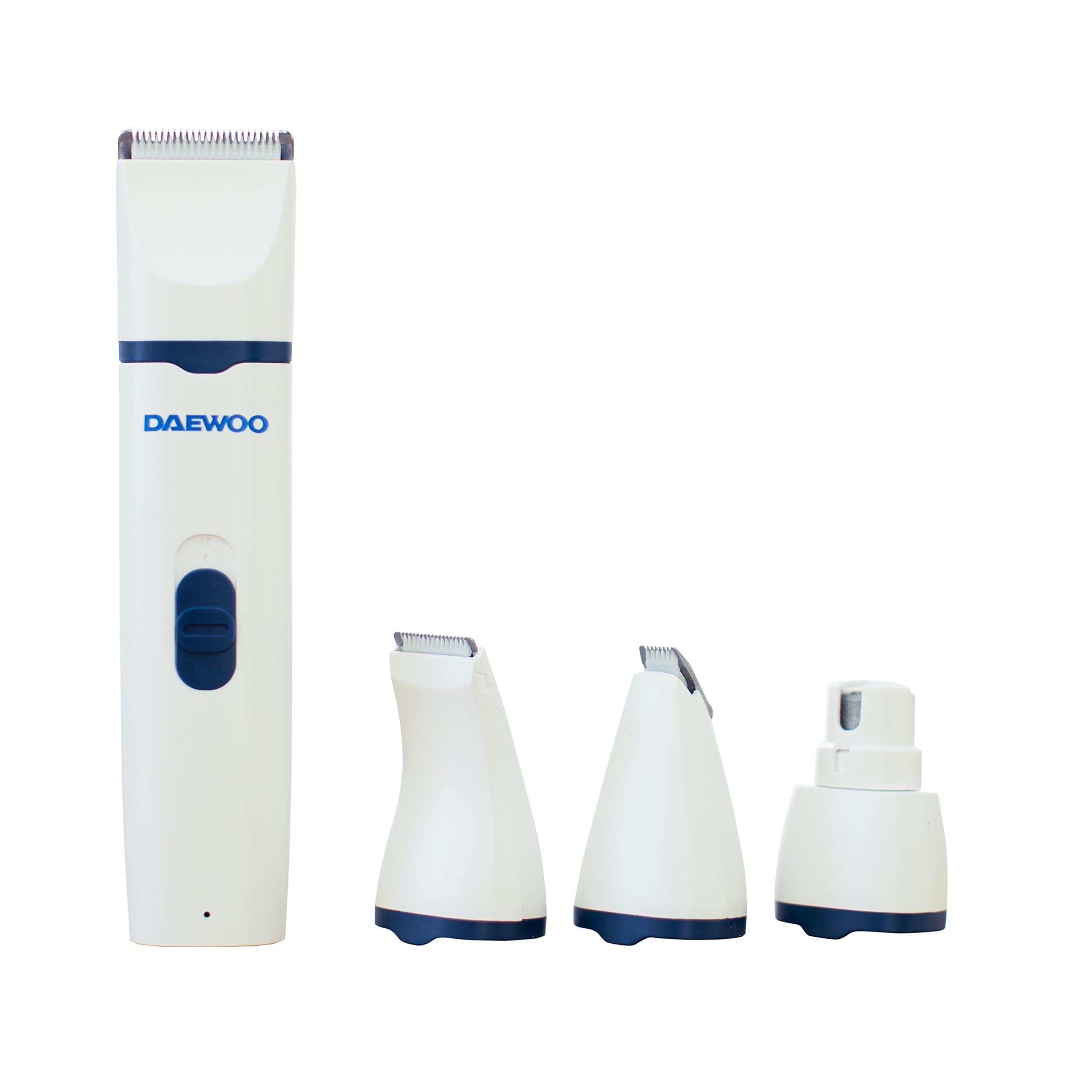 Daewoo - Tosatrice per Cani e Gatti 4 in 1, Kit Toelettatura con Rasoio per Cani e Lima per Unghie, Silenzioso, Testine Intercambiabili Lavabili, Lama in Acciaio Inossidabile, Batteria Ricaricabile