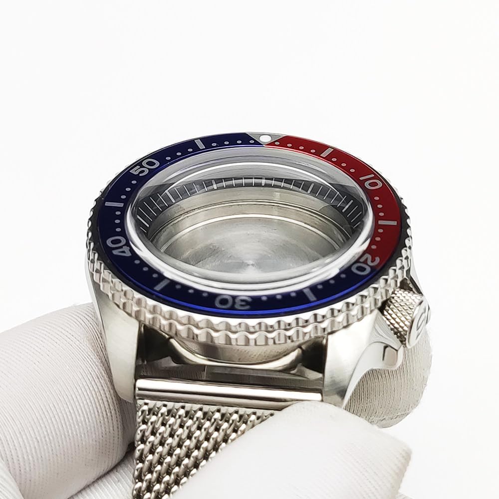 42mm Bubble Szafir Koperta Zegarka Kit z Mesh Pasek, Pasuje dla NH35 NH36 Mechanizm 28,5 Tarcza, 3.8 Korona Nurkowa Koperta Zegarka dla Seiko SKX007
