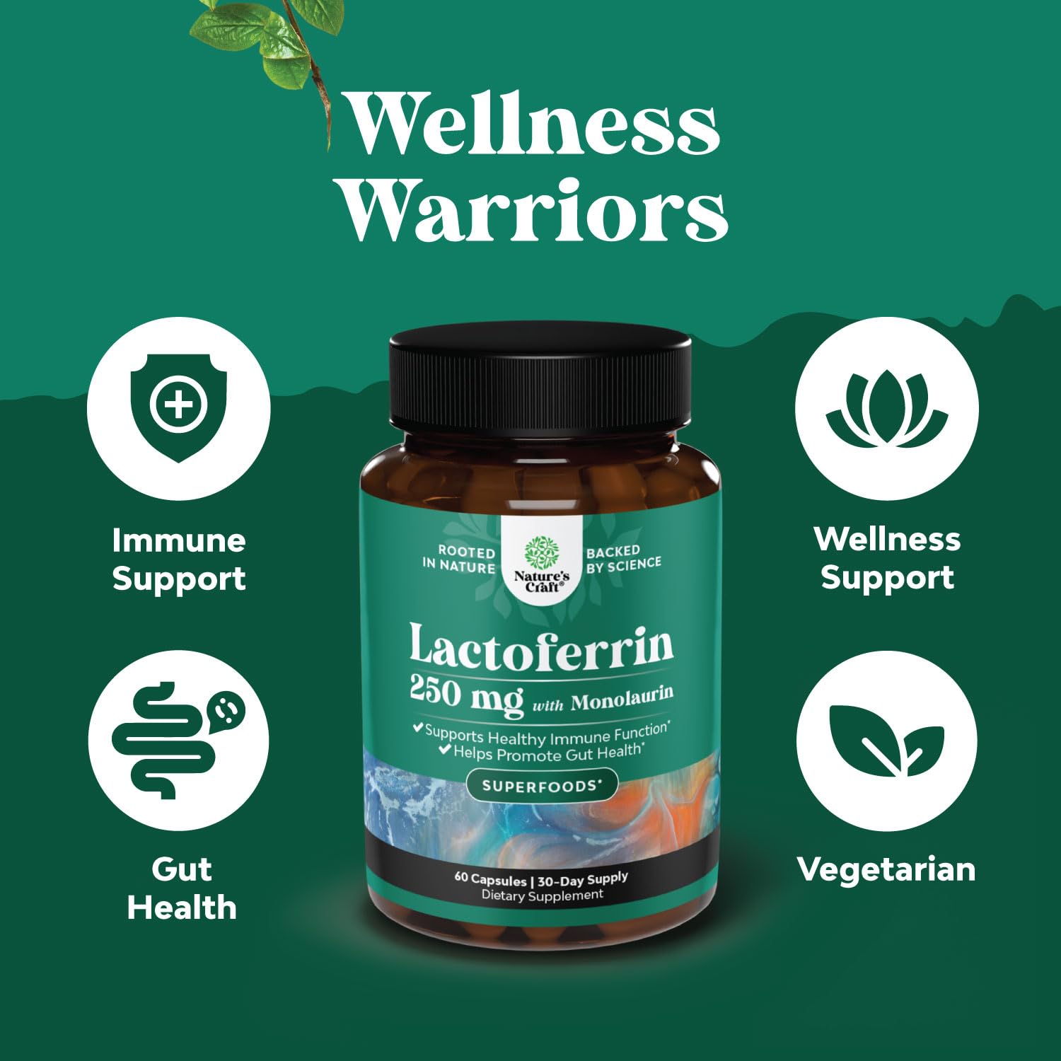 High Strength 250mg Lactoferrin & 1000mg Monolaurin Supplement - Microbiome Digestive Health Immune Support Supplement - Lactoferrin and Monolaurin Capsules - Vegetarian - 60 Count (Pack of 1) — Amazon image 3