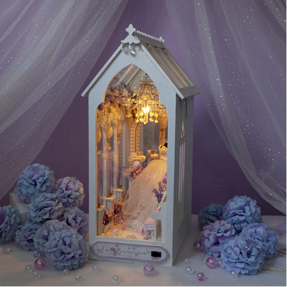 Bastelset Buch Nook, Basteln, Booknook Micro House Building Kit mit LED-Licht, 3D Puzzle aus Holz, schmal, Buchregal, Dekoration, für Erwachsene und Jugendliche, Mini-Spielzeug-Set