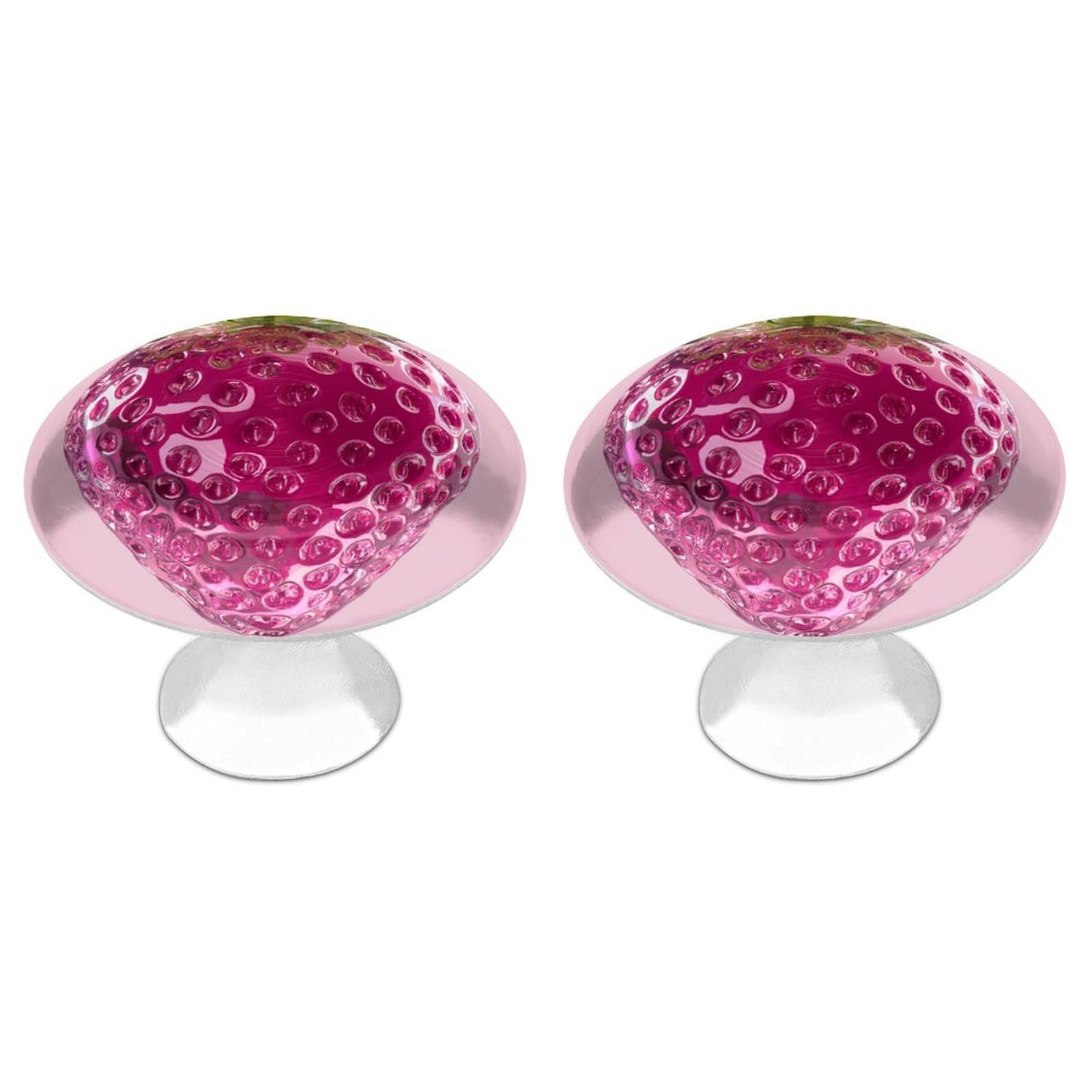 Jubonexis Stylized Pink Strawberry Round Drawer Cabinet Knobs Handles with Screws,2 Pcs, Drawer Dresser Knob Pulls Decor for Wardrobe Cupboard Home Office Kitchen