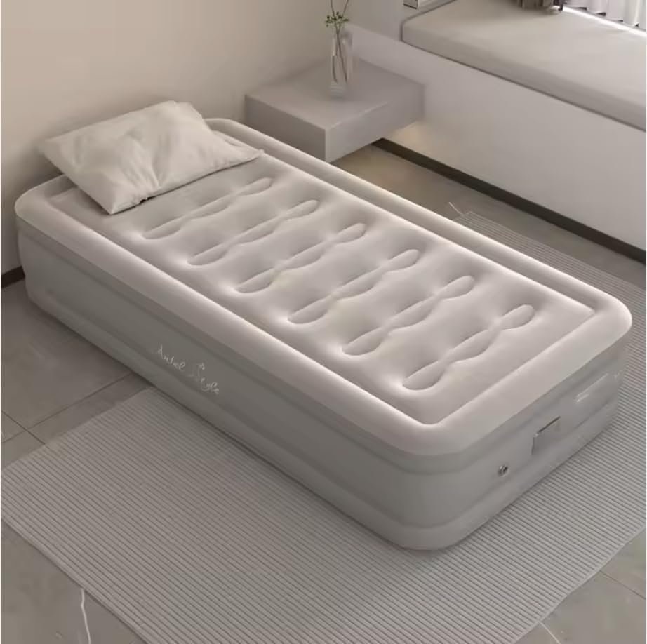 Image of Single Air Bed Inflatable Mattress with Free Electric Pump Quick Self-Inflation /Deflation Guest Air Mattress Blow up Bed for Home Camping Versatile Sofa Cum Air Bed