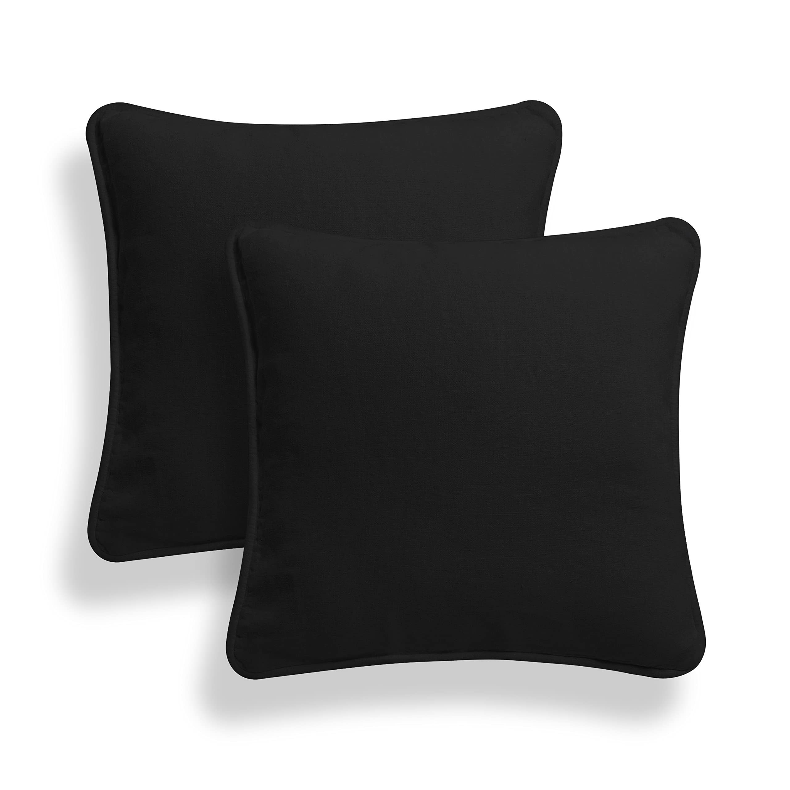 Arlinens Black Set Of 2 Plain Cotton Cushion Cover Soft Decorative Square Cushion Covers Throw Pillow Cases, Home Decor Decoration For Sofa Couch Bed & Chair With Invisible Zipper In (18X18, )