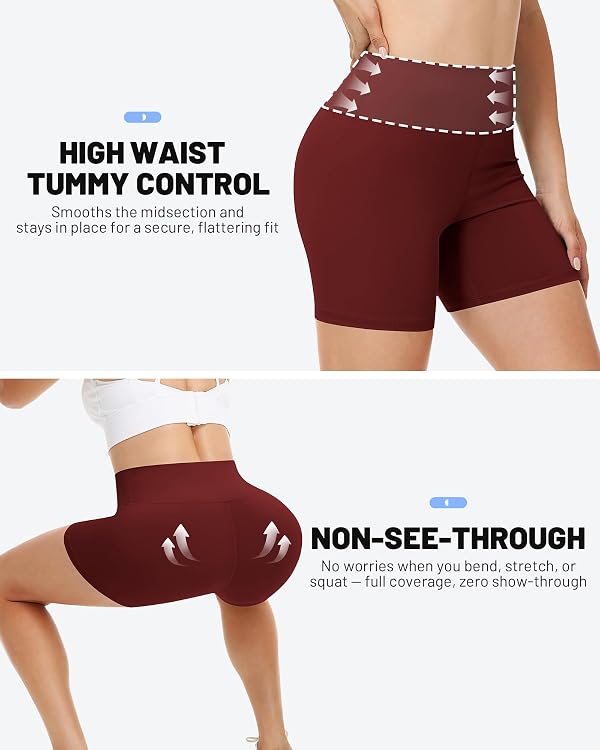 Runhit Spandex Shorts Women Biker Workout Gym Yoga Athletic Running Volleyball Booty Tummy Control High Waisted Soft Compression No See Through 5" XS Wine Red by Runhit - Image 3