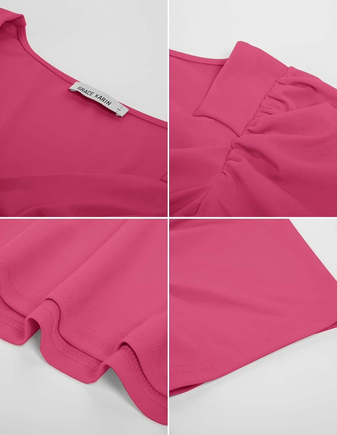 GRACE KARIN 2025 Womens Tops Elegant Peplum Top Wrap V Neck Puff Short Sleeve Summer Tops Blouse - Image 7