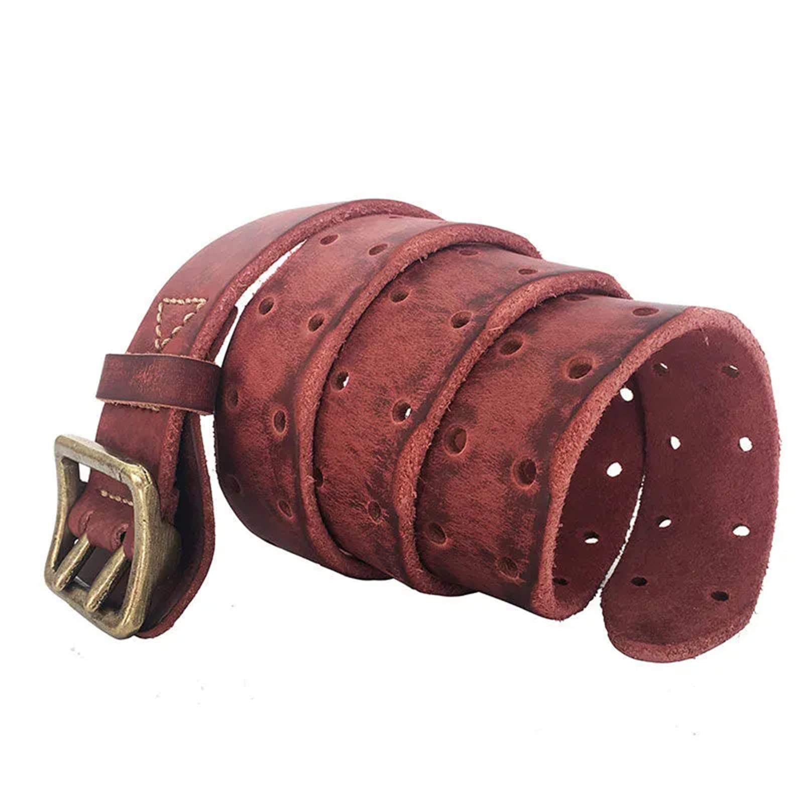 Cintura, resistente stile retrò in vera pelle spessa 4,5 mm con fibbia a doppio ardiglione in rame puro, larghezza 38 mm