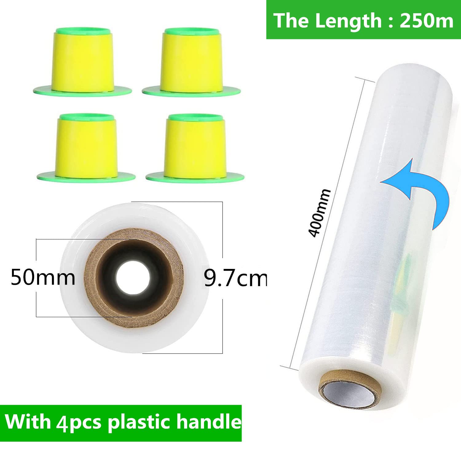 CHUANGSEED Stretchfolie Transparent 4 Rollen 400mm x 250m Palettenfolie mit Drehbarer Hülse