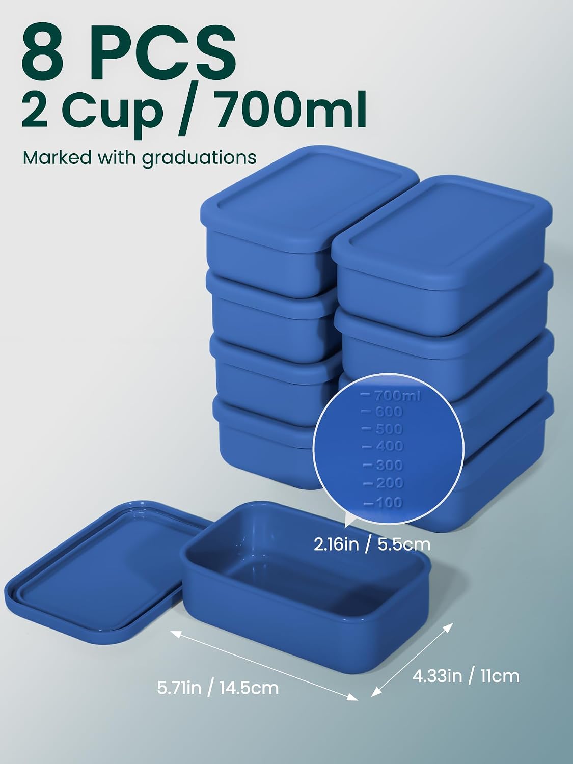 8 PCS 2 Cup Silicone Freezer Molds With Lid, 16oz, Blue image 2