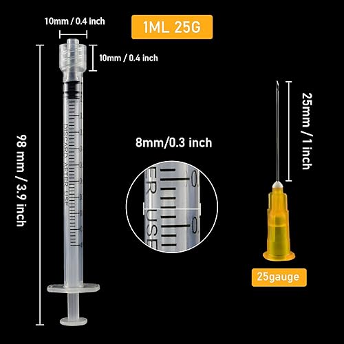 Miniatura 3 de 1 cc con cerradura Luer de calibre 25 de 1 pulgada, envuelta individualmente, paquete de 20