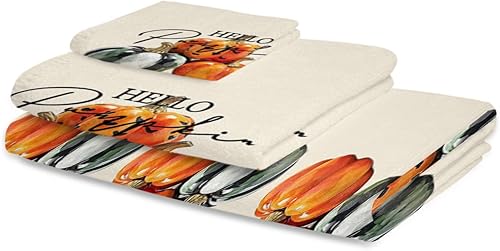 Miniatura 2 de Orange Green Pumpkins Bath Towels for Bathroom Set - Luxury Towels Gifts for Women,Quick Dry Beach Kitchen Hand Hair Face Yoga Workout Gym Towel and