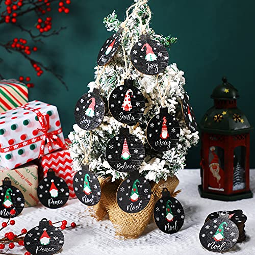 36 Pieces Christmas Ornaments Hanging Gnome Christmas Decorations Farmhouse Christmas Wooden Ornaments Round Wood Holiday Decorations Wooden Circle Ornaments With Ropes For Christmas Tree (Black) #TOP2