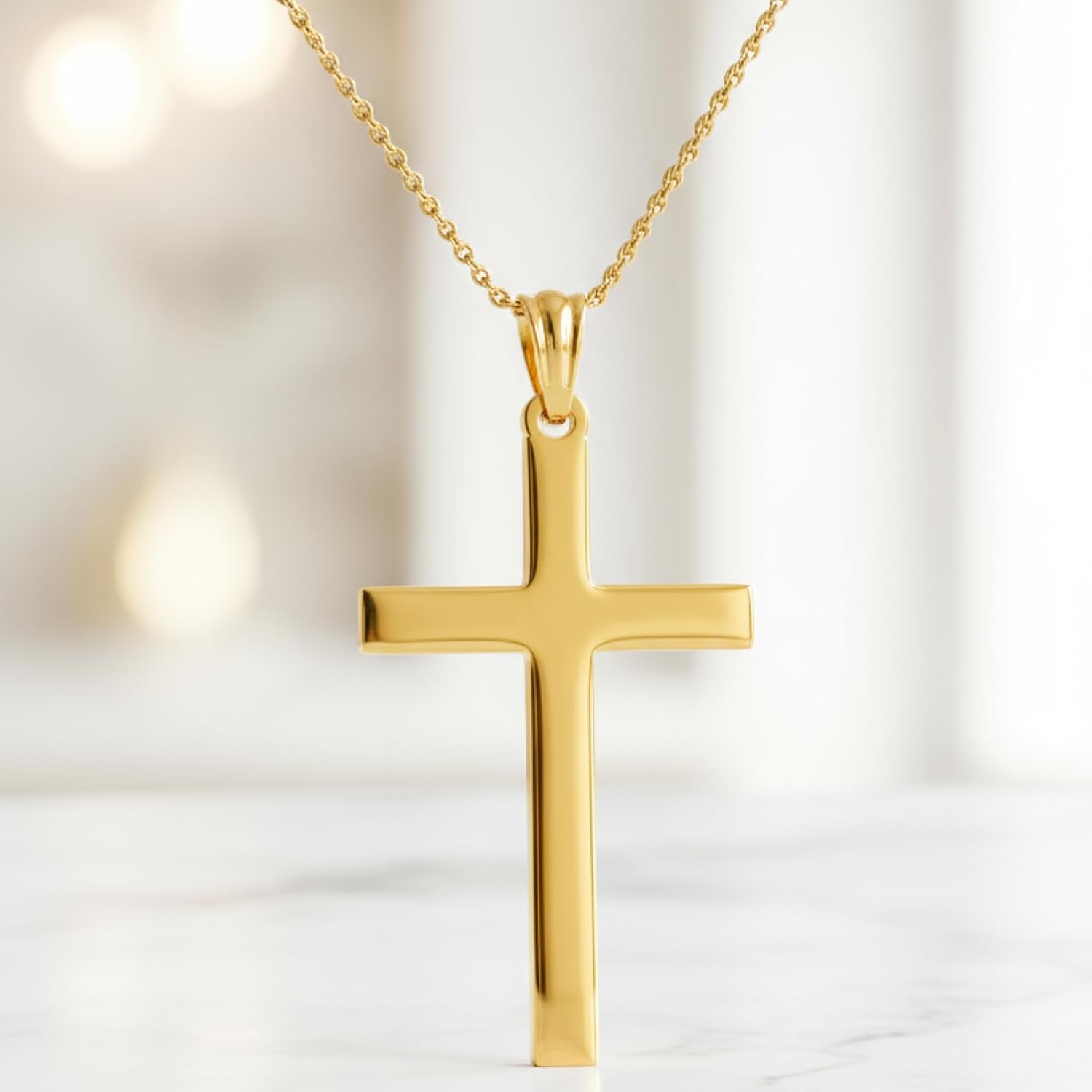 24K Gold Cross Necklace For Men Pendant Solid plated Clasp Women Thin for Charms Miami Cuban Link Diamond Cut - Image 5