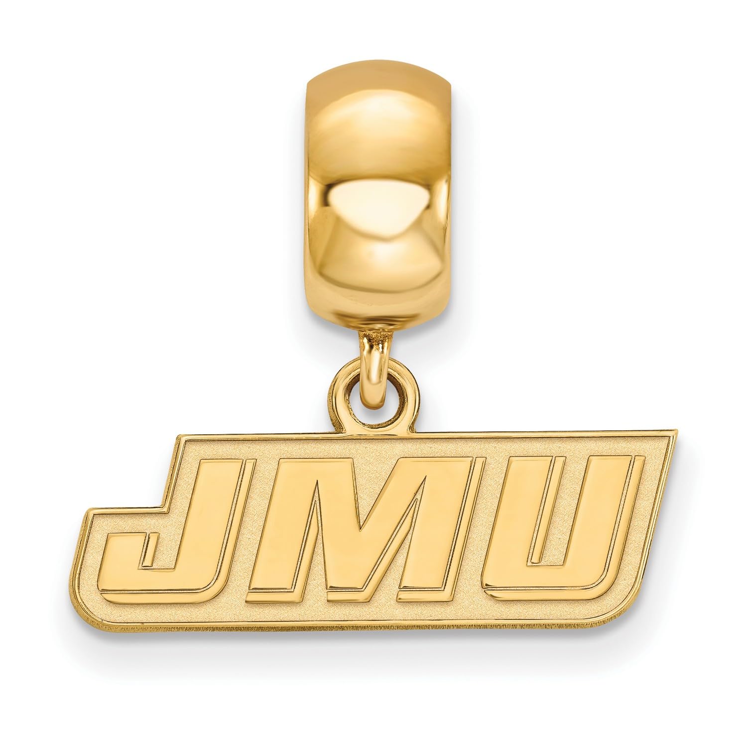 James Madison University JMU Letters Logo Dangle Charm Bead in Gold Plated Sterling Silver