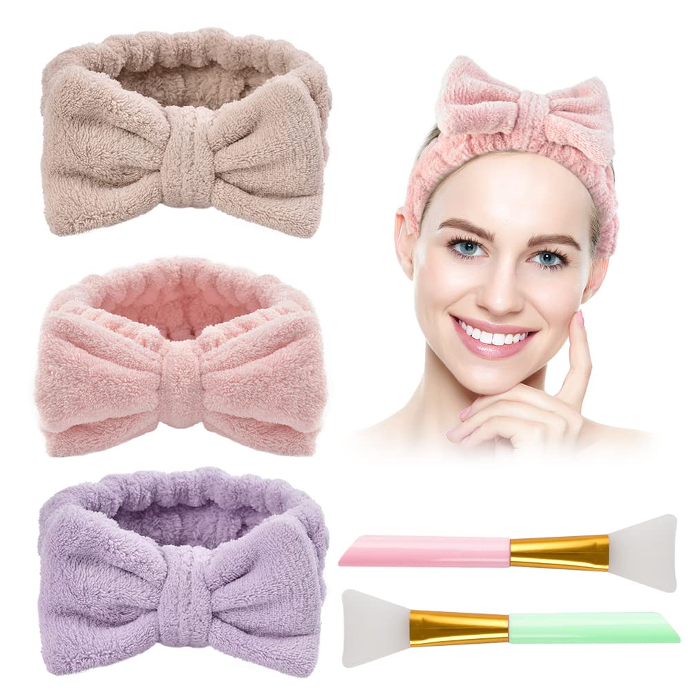 Microfiber Bowtie Headbands for Women 3 Pack Elastic Soft Makeup Headbands Hair Bands Face Wash Spa Yoga For