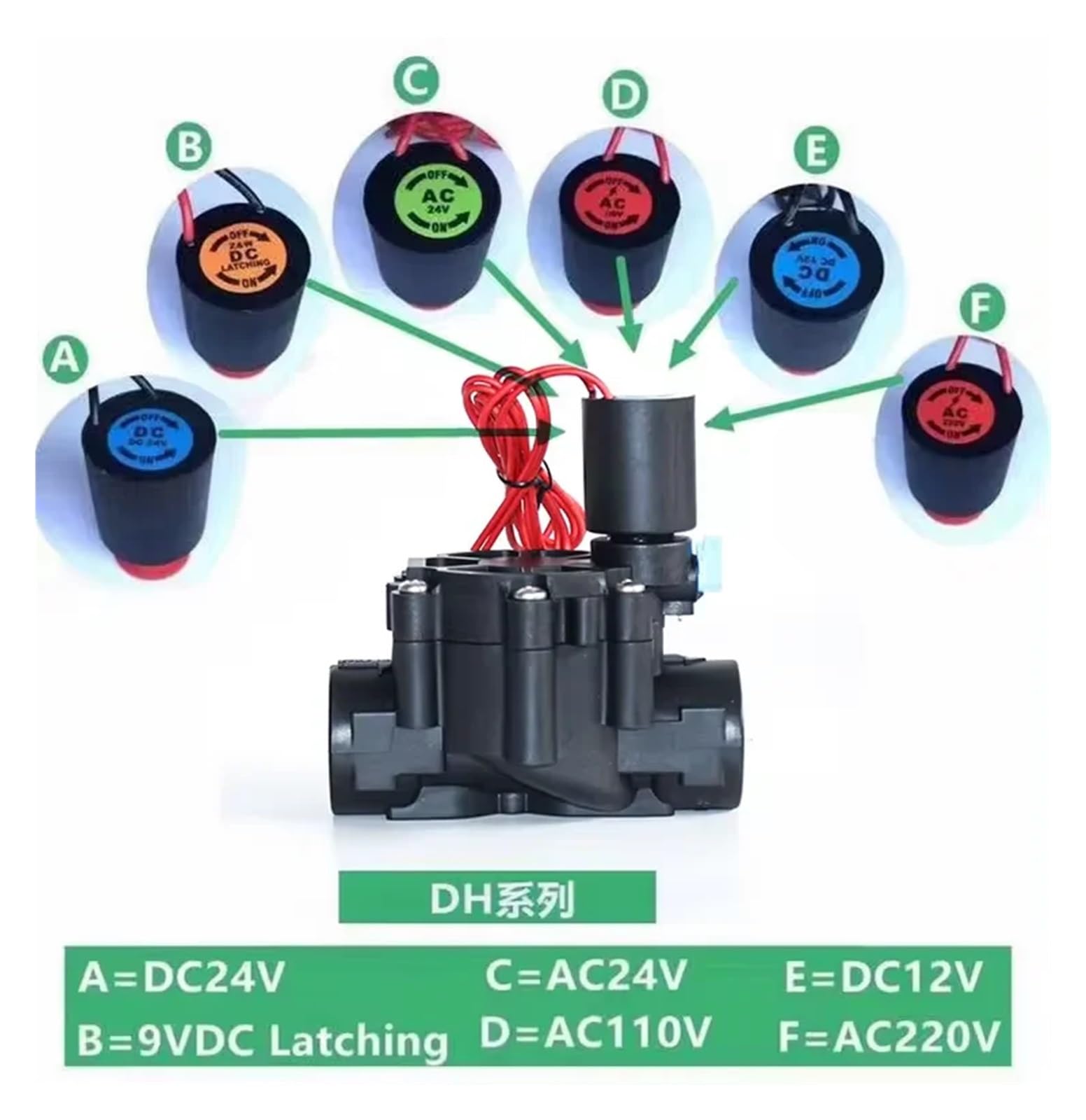Electroválvula de riego de 3/8'', 2 vías, 2 Posiciones, N/C, 220 V, 12 V, 24 V CC, con Enclavamiento for riego agrícola(DC 24V)